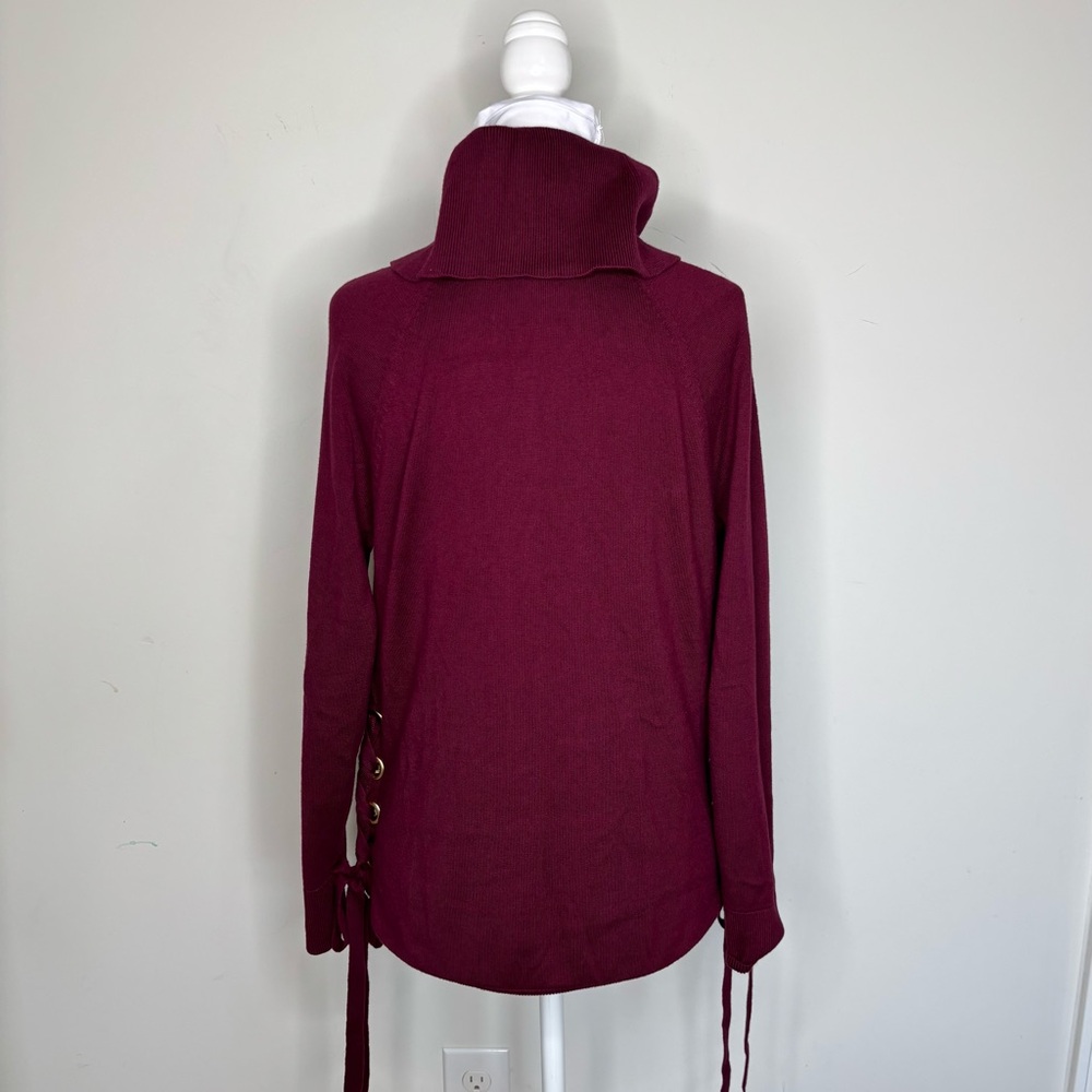 BN2 Michael Kors Women's Burgundy Sweater Side‎ Lace-Up Turtleneck - Picture 4 of 9